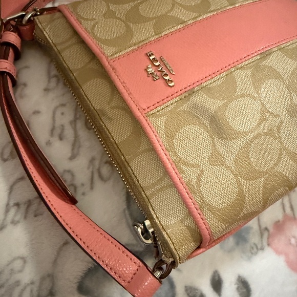 Coach PVC Leather North South Crossbody Stripe Light Khaki/Pink preowned - Picture 11 of 16